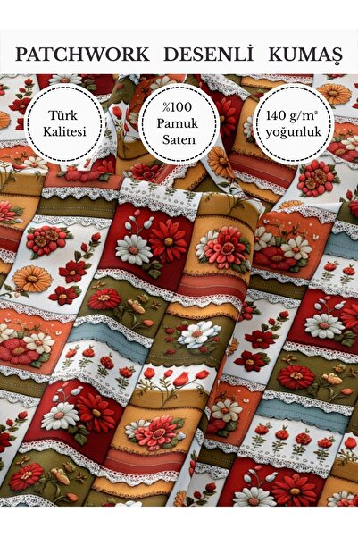 FabricMarket %100 Pamuk Saten Patchwork Kumaş – 155×100 cm – Dikiş ve DIY İçin