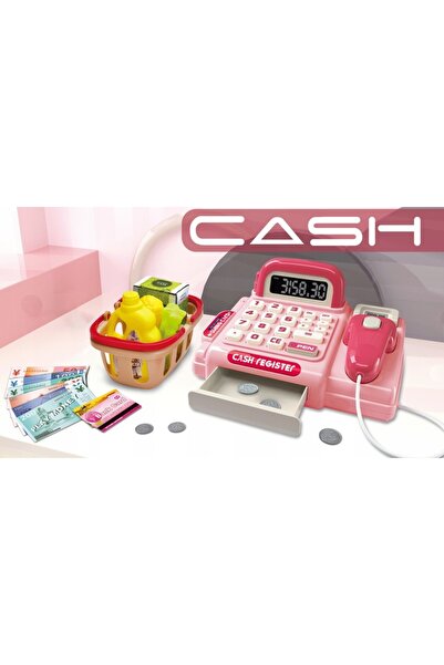 Matadi Cash register with real computer, shopping cart and accessories Pink