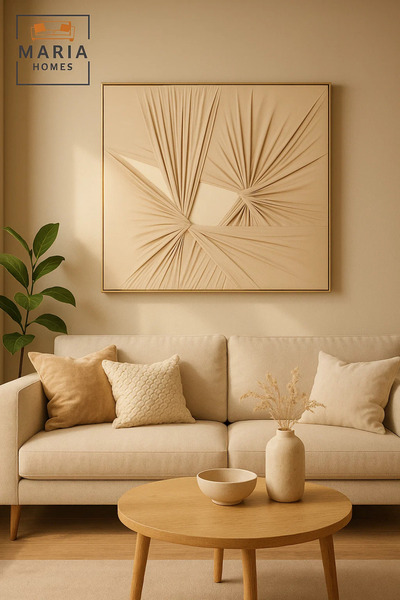 MARIA HOMES Beige Textured Abstract Wall Art – Modern Minimalist Canvas Decor for Living Room & Bedroom 100*100