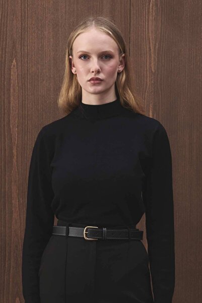 Hooopstore Contrast Stitching Pack Leather Black Belt