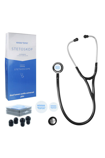 Novama Expert cardiological stethoscope, double stainless steel head, 2 sets of ear tips, Black