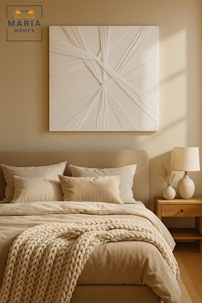 MARIA HOMES White Textured Abstract Wall Art – Modern Minimalist Decor for Living Room, Bedroom & Office 100*100