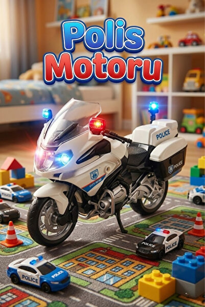 craftivio 1:20 Ölçekli Sesli ve Işıklı Oyuncak Polis Motoru - Büyük Boy (22 c...