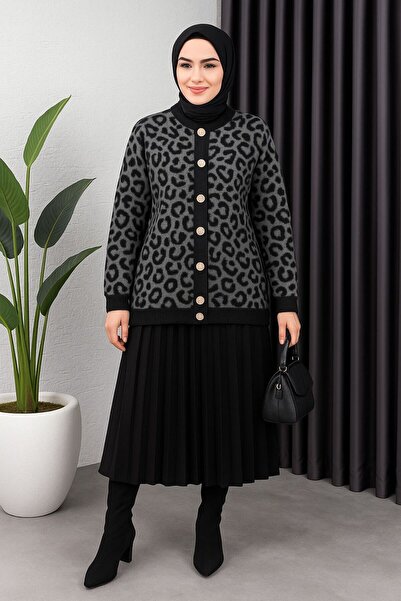 Sfg Life Moda Women's Leopard Patterned Hooded Cardigan