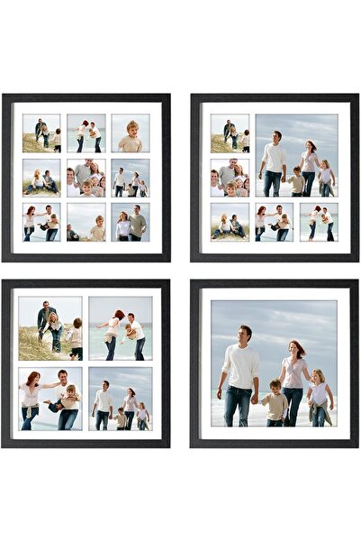 TOYBY مجموعة إطارات الصور، 4 قطع من إطارات الصور المربعة السوداء المتعددة