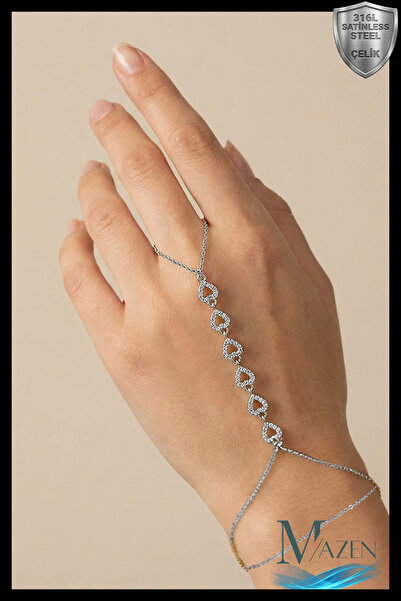 MAZEN 316L Steel Chain Bracelet with 6 Rows of Full Zircon Stone Heart-Shaped Chain Bracelet