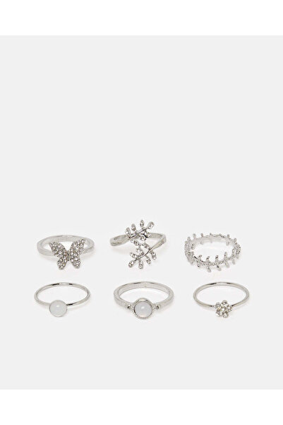 REDTAG مجموعة خواتم نسائية مزينة بالفضة (عبوة من 6 قطع)