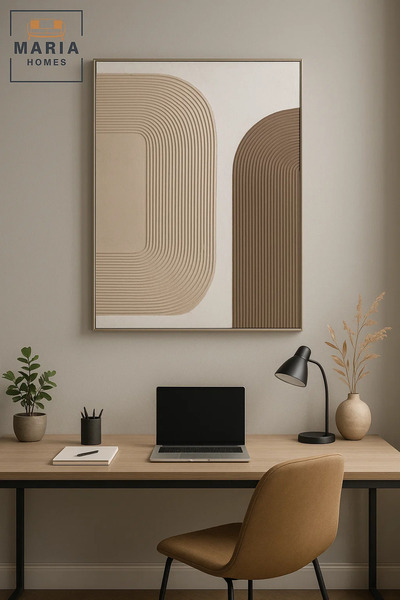 MARIA HOMES Neutral Textured Abstract Wall Art – Modern Curved Line Decor for Living Room & Bedroom - 100*150CM