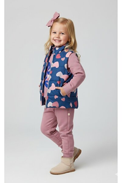 Nellino طقم رياضي للفتيات بنمط قلب وسحاب أمامي، سترة منتفخة وبنطلون رياضي سميك