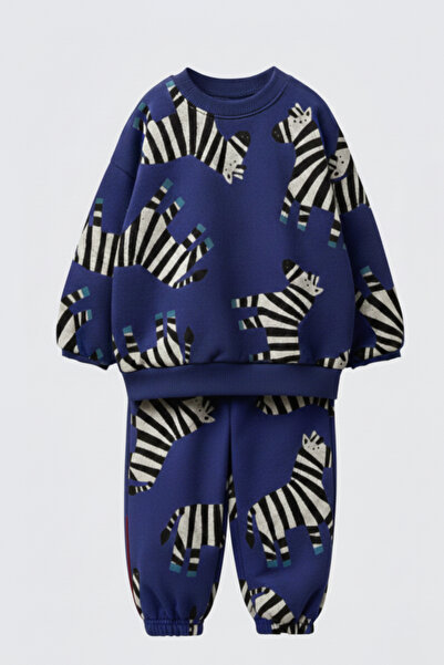 My Kids Wear Boy's Zebra Patterned 3 Thread Non-Sharmond 100% Cotton Tracksuit Set 2-8 Years Old 12323