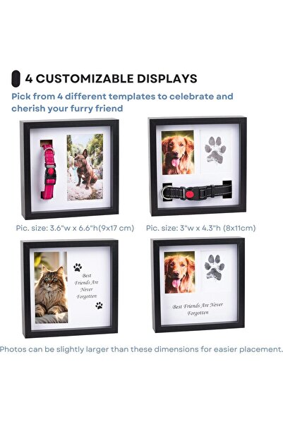Parlberd Dog & Cat Pet Memorial Picture Frame with Paw Print Kit & Collar Holder
