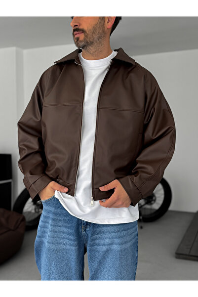 BYBASICMAN Coffee Sleeve Buttoned Leather Jacket Jj-2025