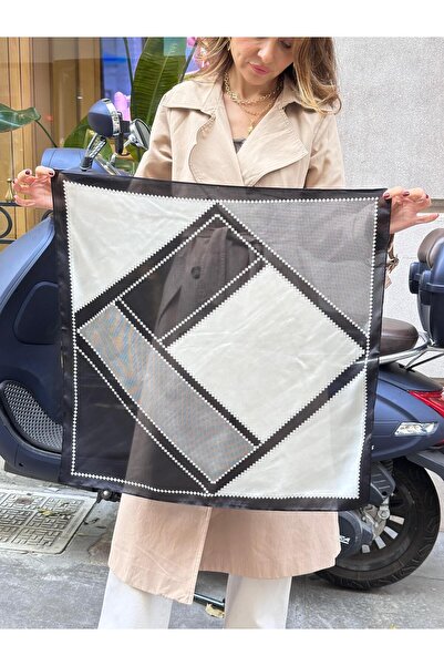 Seda Bijuteri وشاح مربع منقوش باللونين الأسود والأبيض مقاس 70 × 70 سم ملون