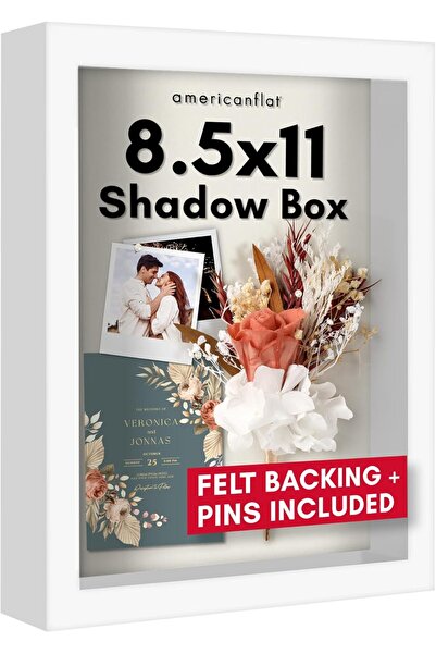 Americanflat Shadow Box Frame, White, 8.5x11