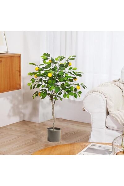 SCHENKERO 120cm (3.9ft) Artificial Lemon Tree Faux Lemons PE Leaves Compact Kitchen Window Sill.
