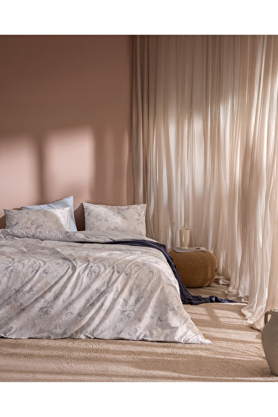 Madame Coco Perline Single 100% Cotton Ranforce Printed Duvet Cover Set - Gray