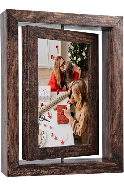 TAME Photo Frame 5x7 Rotating Double-Sided Wooden Tabletop Frame