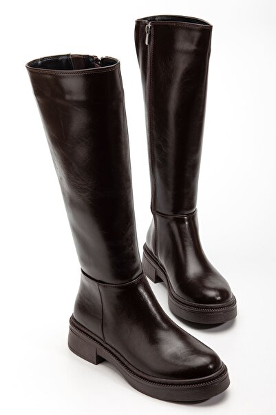 Hayalimdeki Ayakkabı Kadın Acı Kahve Parlak Cilt Günlük Çizme