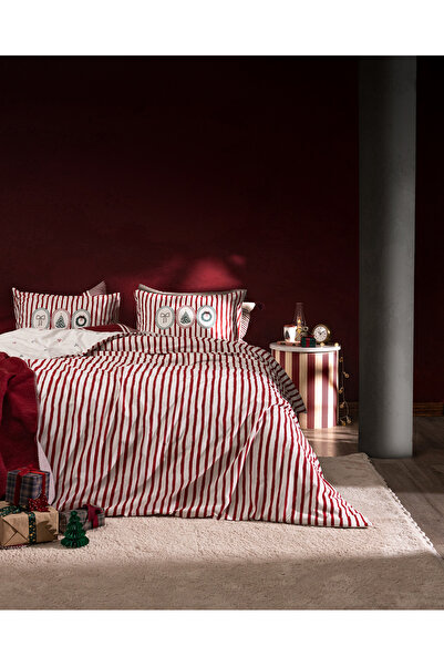 Madame Coco Celina Double Size 100% Cotton Ranforce Printed Duvet Cover Set - Red
