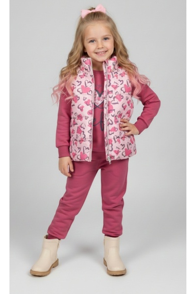 Nellino طقم رياضي للفتيات بنمط قلب وسحاب أمامي، سترة منتفخة وبنطلون رياضي سميك