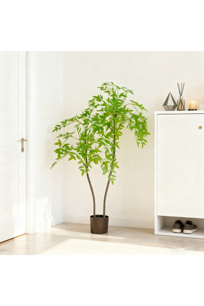 SCHENKERO 120cm (3.9ft) Artificial Nandina Faux Greenery Compact Dust-Repellent Indoor No Watering.