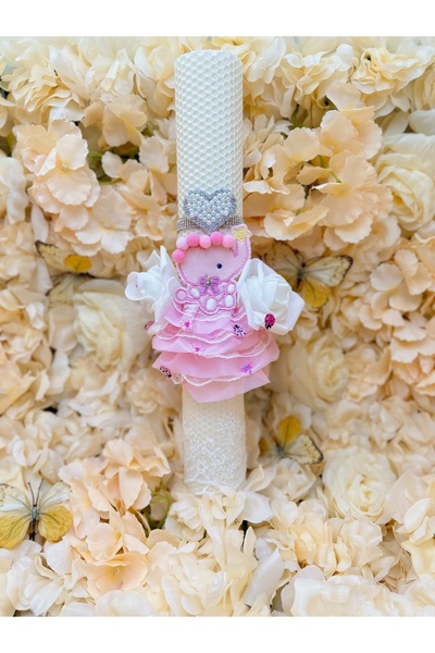 kizu Ροζ χειροποίητο κερί βαπτίσματος από κερί μέλισσας - Μοτίβο πριγκίπισσα