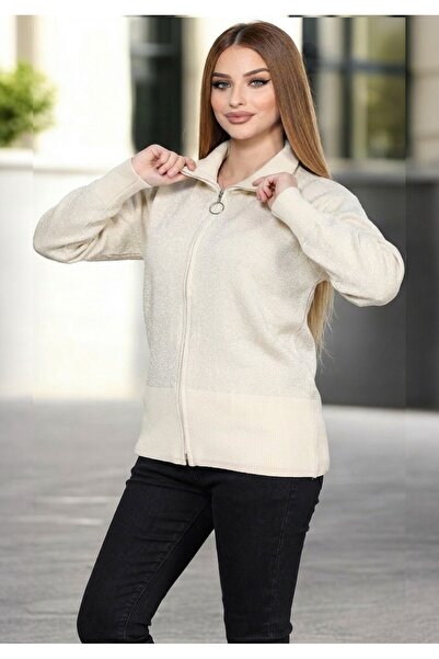 SAYZEN cardigan/jachetă din tricot cu fermoar cu guler moale