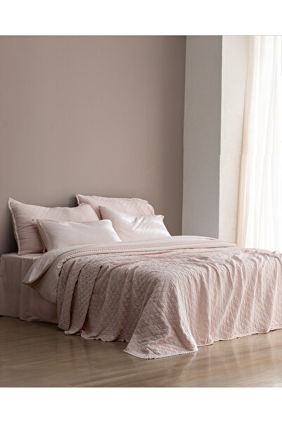Madame Coco Maveray Double Size 100% Cotton Bedspread Set - Powder