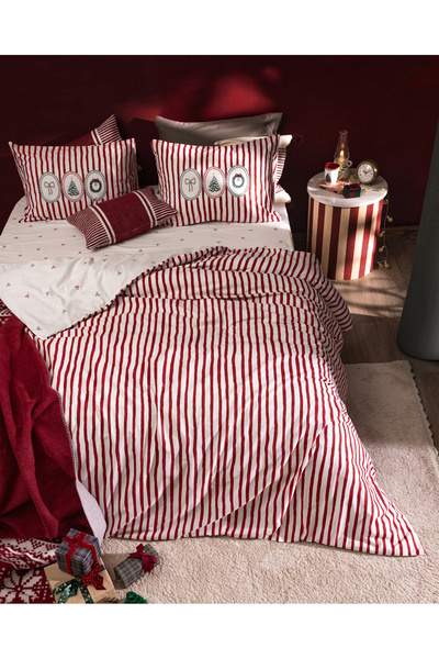 Madame Coco Celina Double Size 100% Cotton Ranforce Printed Duvet Cover Set - Red