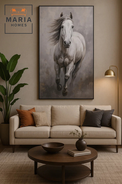 MARIA HOMES لوحة فنية جدارية لحصان راكض - لوحة حيوانية عصرية بنقشة مميزة، مناسبة لديكور غرفة المعيشة والمكتب - 100*180 سم