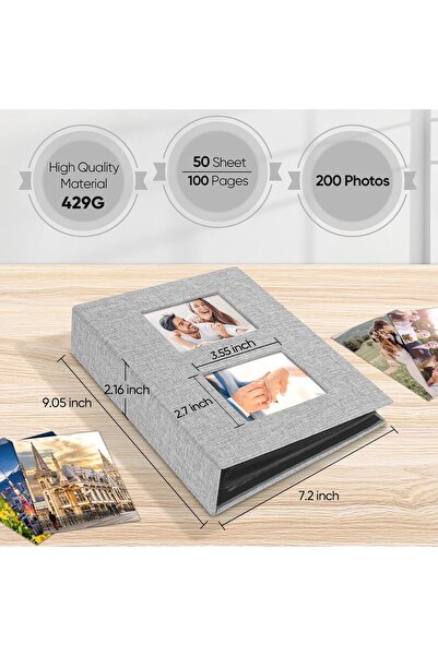 NALACAL ألبوم صور من الكتان بغلاف مقوى مقاس 4×6 بوصة (رمادي) - يتسع لـ 200 صو...