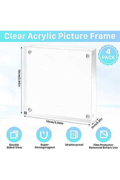 JEFHOMKIT 4x4 Acrylic Picture Frame, 4 Pack, Clear Double-Sided Magnetic Frames