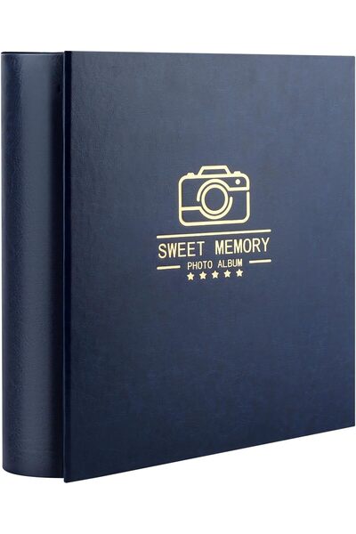 Tazweeq Large Leather 5-Inch Photo Album - Holds 500 5-inch Photos (Blue)