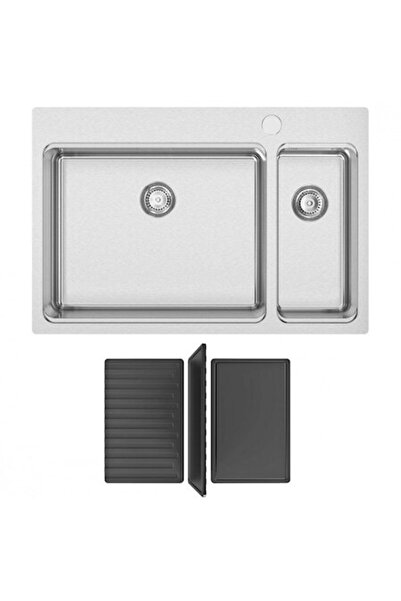 CookingAid Chiuvetă de bucătărie Una 72 din oțel inoxidabil cu 2 cuve, 755x505x200mm, cu tocător Versus