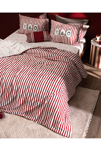 Madame Coco Celina Double Size 100% Cotton Ranforce Printed Duvet Cover Set - Red