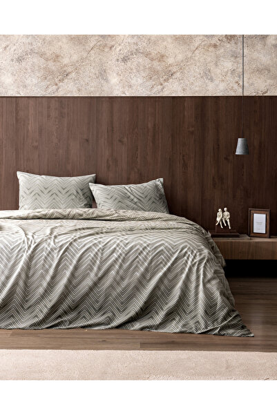 Madame Coco Tarn Double Size 100% Cotton Ranforce Printed Duvet Cover Set - Khaki