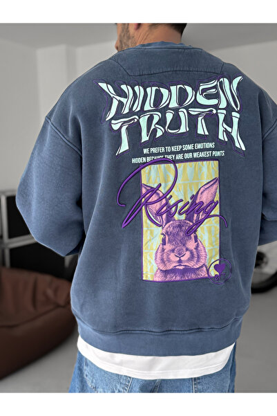 BYBASICMAN Світшот з принтом синього кролика, що підлягає пранню TW-7088