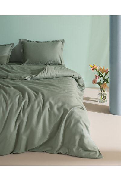 Madame Coco Crep Single 100% Cotton Plain Duvet Cover Set - Green