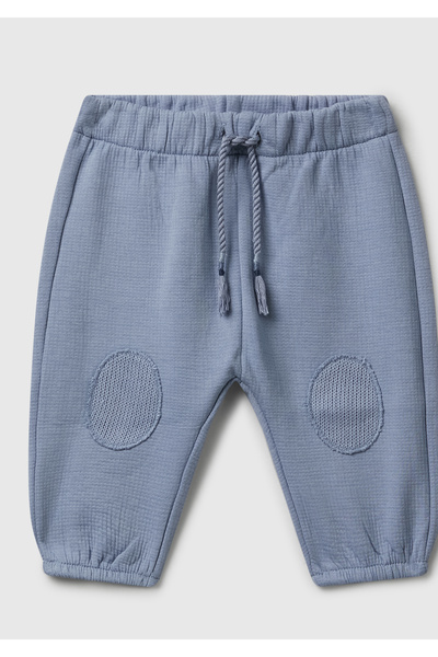 United Colors of Benetton Baby Blue Logo Label Patch Motif Drawstring Sweatpants with Elastic Waist