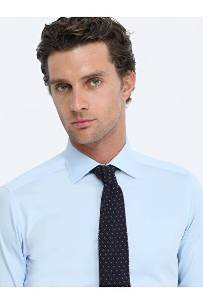 Kip Blue Plain Slim Fit Woven Classic 100% Cotton Shirt