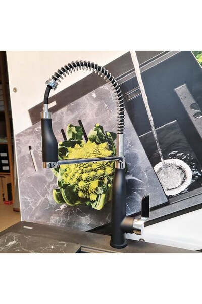 CookingAid Baterie bucătărie NEO Spring, crom negru, 537x230mm, cap flexibil detașabil