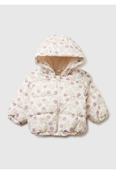 United Colors of Benetton Baby Ecru All Square Patterned Lined Zippered Hoode...