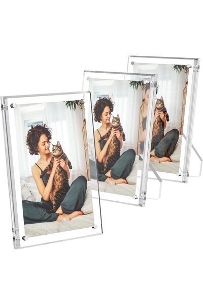 NALACAL 5x7 Acrylic Magnetic Picture Frames, 3-Pack, Clear with Stand