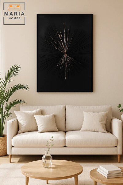 MARIA HOMES Black Abstract Burst Wall Art – Modern Textured Gold Accent Decor...