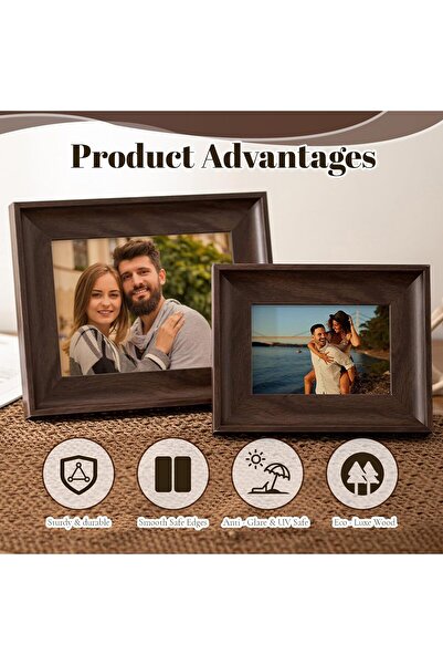 ANTOLE 8x10 Distressed Farmhouse Wood Picture Frame Set of 2 (Vintage Walnut, Brown)