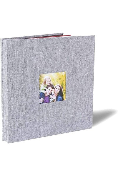 SKEIDO ألبوم صور كبير الحجم من الكتان اللاصق، 28 × 27 سم (رمادي)
