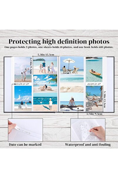 Tazweeq Large Leather 5-Inch Photo Album - Holds 500 5-inch Photos (Blue)