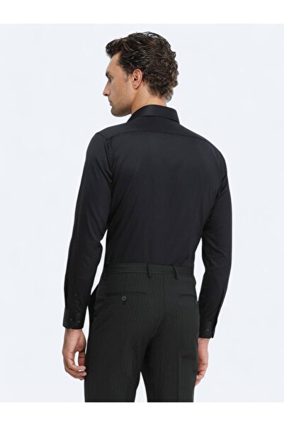 Kip Black Plain Regular Fit Woven Classic 100% Cotton Shirt