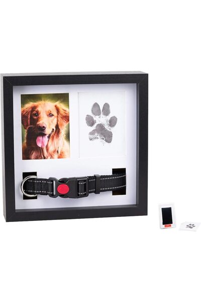 Parlberd Dog & Cat Pet Memorial Picture Frame with Paw Print Kit & Collar Holder