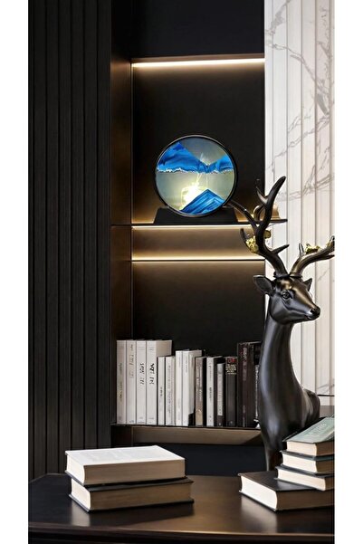 Generic 7-inch 3D Moving Sand Art Picture - Deep Sea Blue Sandscape, Round Frame